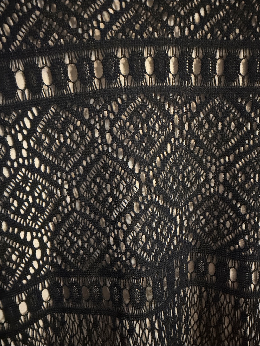 Mix It Black Lace Fringe Boho Blouse Long Sleeve Sheer Overlay Lined Top Size L - Picture 8 of 11
